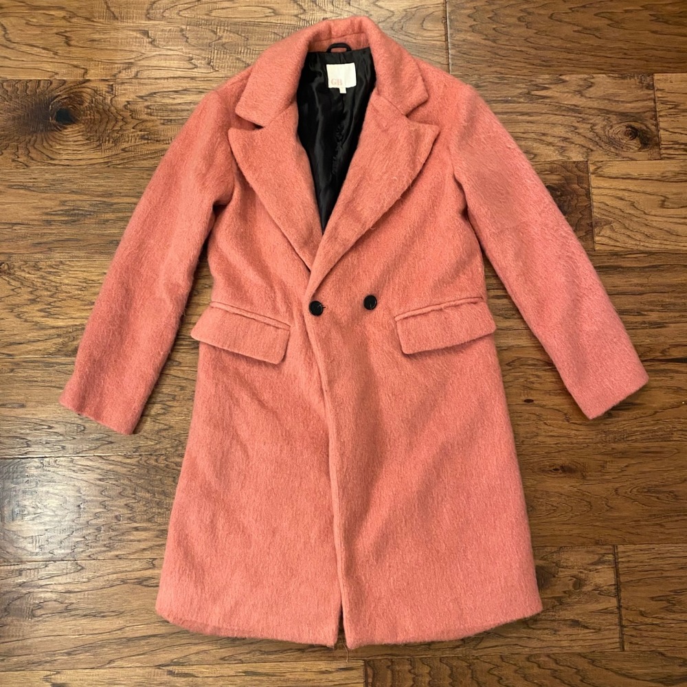 GB Wool Blend Peacoat Women Small Pink Double Breasted Long Sleeve Collared